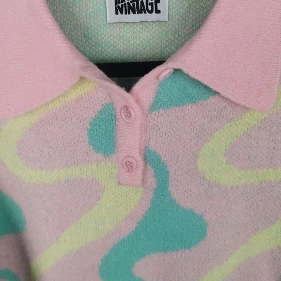 RECLAIMED VINTAGE Swirl Print Pastel Jumper Oversized UK 8 10 - Picture 5 of 8